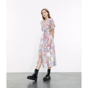 The Kooples Long Lamé Dress Floral Metallic